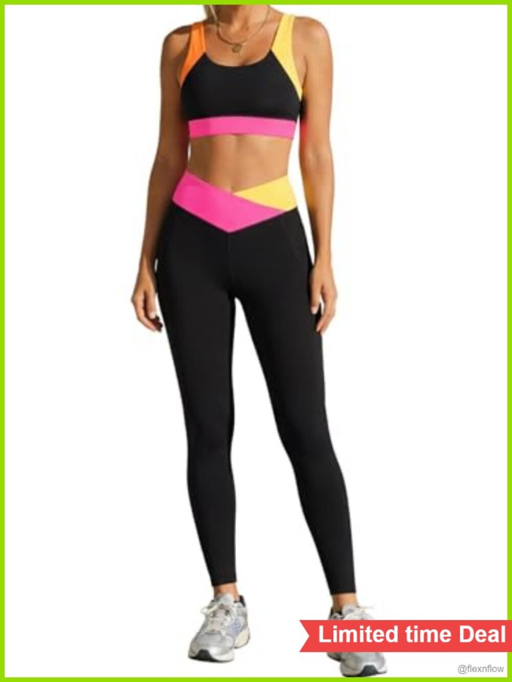 Popvil Women's 2pc Color Block Yoga Set High Waisted Leggings w/ Pockets